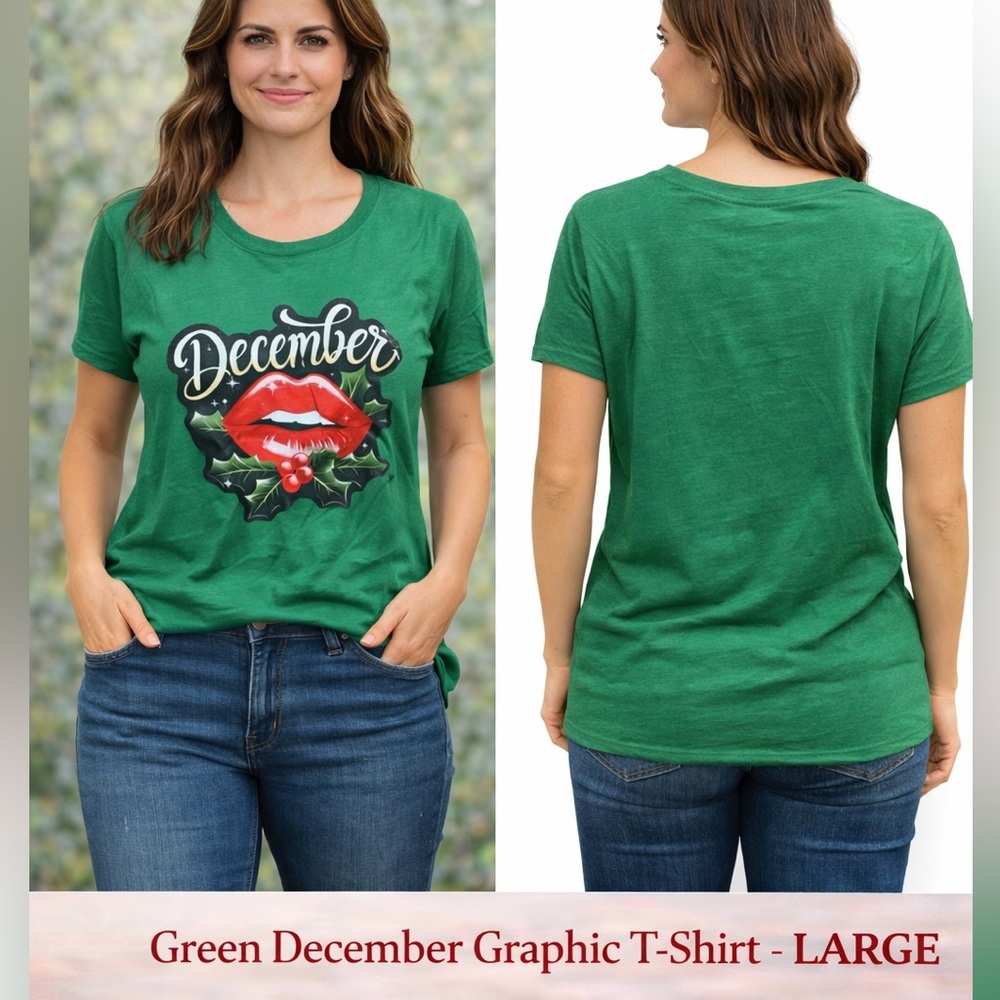 Green December Graphic T-Shirt LARGE HAND CRAFTED